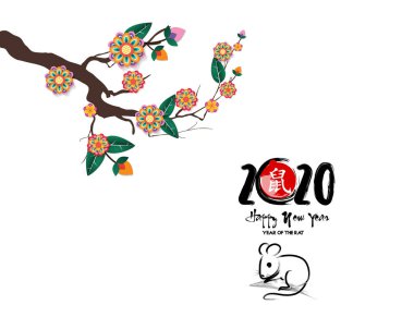 Happy yeni yıl 2020, mutlu Noeller. Mutlu Çin yeni yıl 2020 Rat yıl, Çince karakterler demek mutlu yeni yıl, zengin. ay yeni yıl 2020.