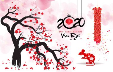 Happy yeni yıl 2020, mutlu Noeller. Mutlu Çin yeni yıl 2020 Rat yıl, Çince karakterler demek mutlu yeni yıl, zengin. ay yeni yıl 2020.