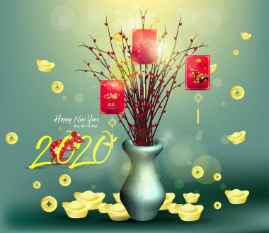 Happy yeni yıl 2020, mutlu Noeller. Mutlu Çin yeni yıl 2020 Rat yıl, Çince karakterler demek mutlu yeni yıl, zengin. ay yeni yıl 2020.
