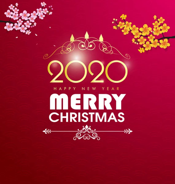 Happy Yeni Yıl 2020 Mutlu Noeller Mutlu Çin Yeni Yıl — Stok Vektör
