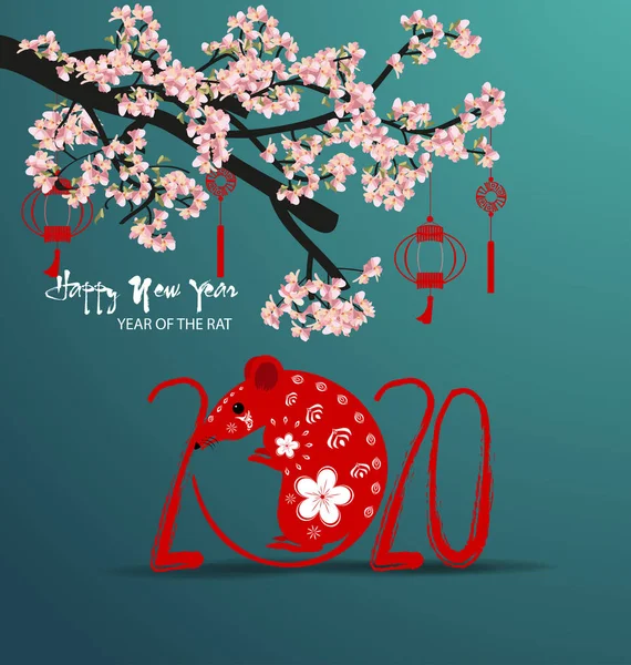 Happy New Year 2020 Merry Christmas Gelukkig Chinees Nieuwjaar 2020 — Stockvector