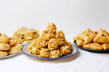 Traditional Tatar Food Sweet Chak Chak (Fried Pastry With Honey Syrup) On White Background. clipart