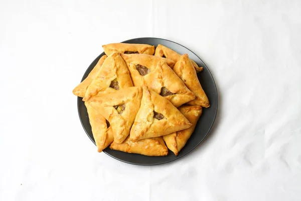 Traditionelle Tatarische Küche Dreieck Echpochmak Kuchen Mit Fleisch Und Kartoffeln — Stockfoto