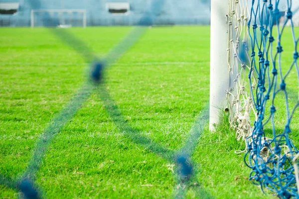stadyumda yeşil çim ve gol. Stadyum futbol için yer