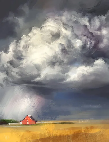 Illustration d'un orage dans un village — Photo