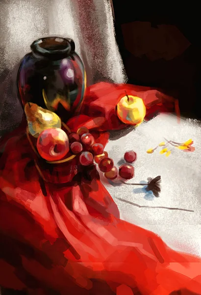 Ilustracja winogron na stole — Zdjęcie stockowe