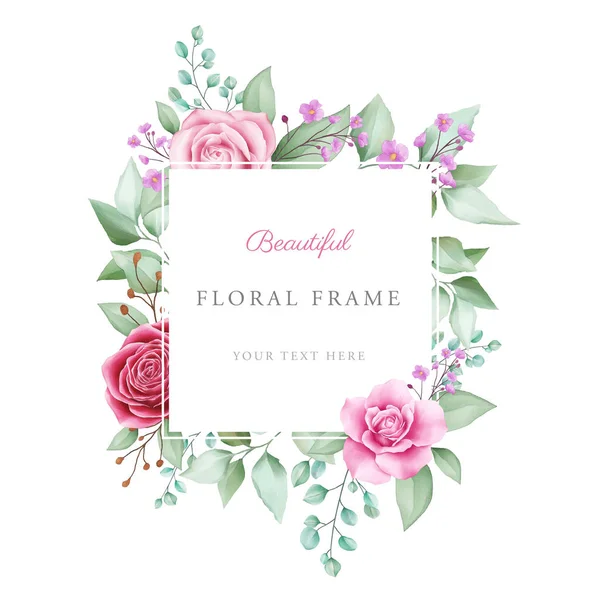 Beautiful Square Watercolor Floral Frame — Stock Vector