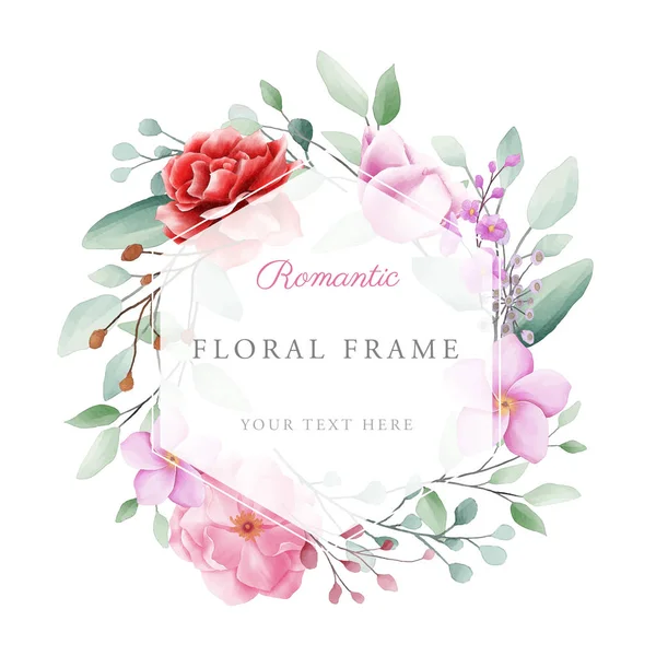 Schöne Geometrische Aquarell Floralen Rahmen — Stockvektor