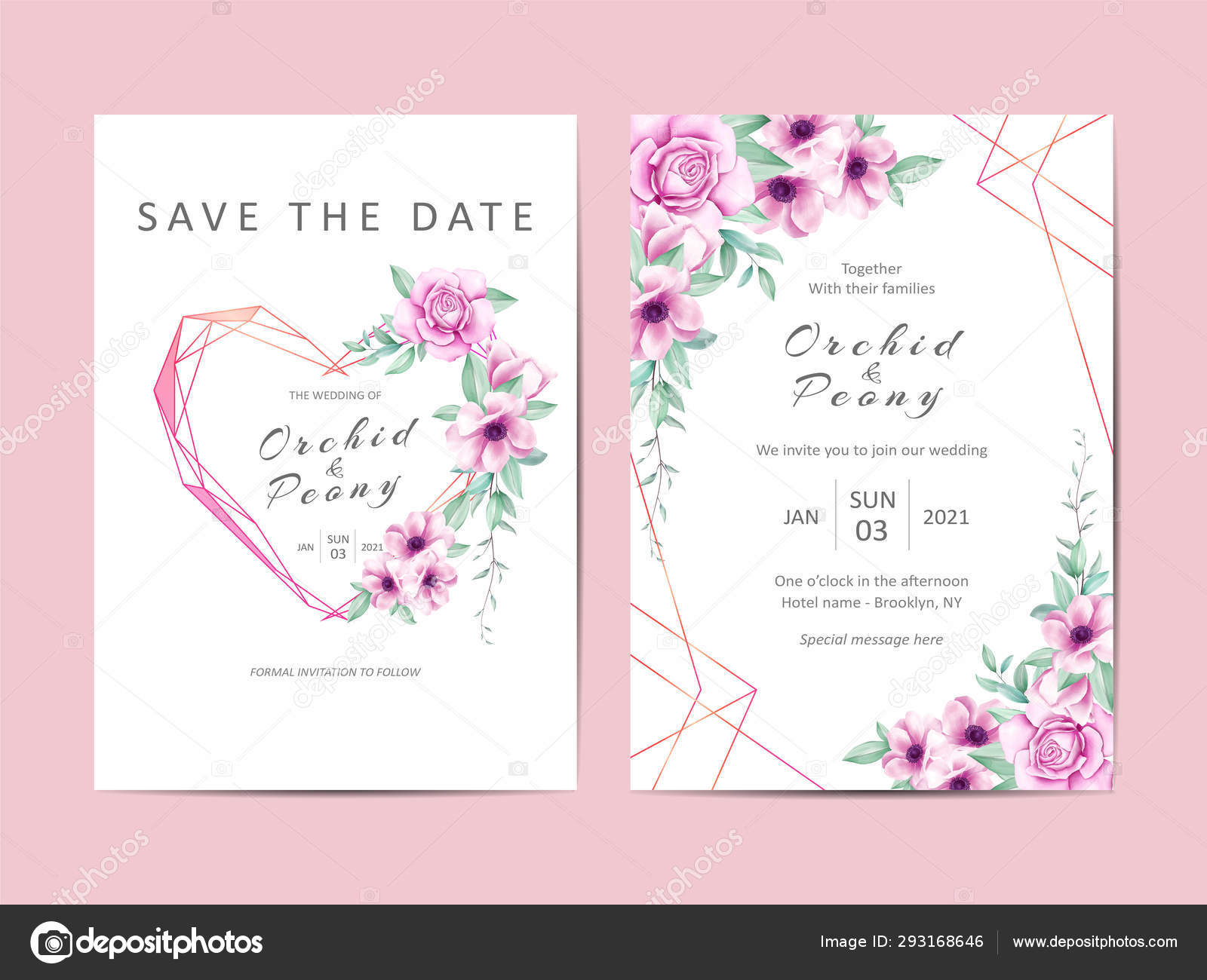 Creative Flowers Wedding Invitation Cards Template Set Stock In Invitation Cards Templates For Marriage