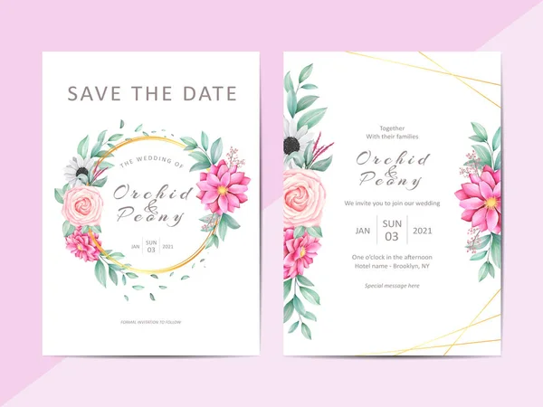 Красивые Цветы Свадебные Пригласительные Билеты Набор Шаблонов — стоковый вектор
