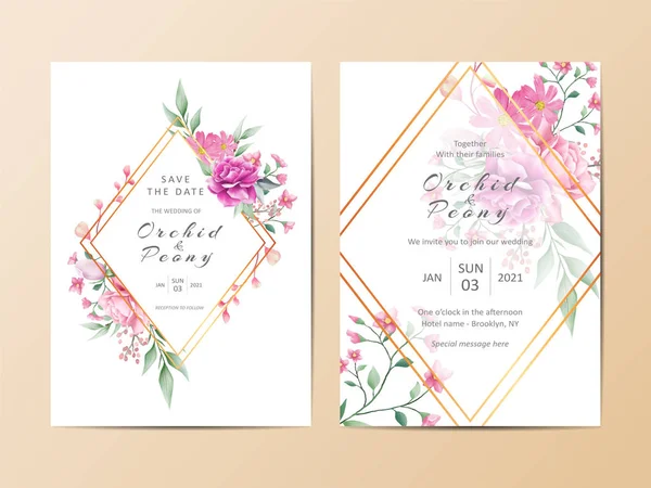 Свадебные Пригласительные Билеты Шаблон Набор Творческих Цветов Рамка — стоковый вектор