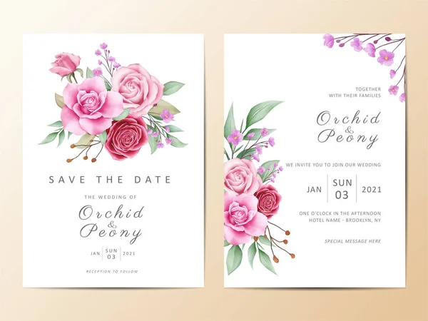 Свадебные Приглашения Шаблон Набор Романтических Акварели Цветочный — стоковый вектор