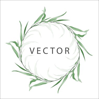 Narin geometrik yabani yaprakların yuvarlak çiçek çerçevesi. Düğün veya tebrik kartları kompozisyonu için tamamen değiştirilebilir vektör