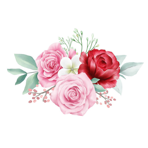 Horizontal flowers bouquet for wedding or cards elements. Fully editable vector for wedding or greeting cards composition