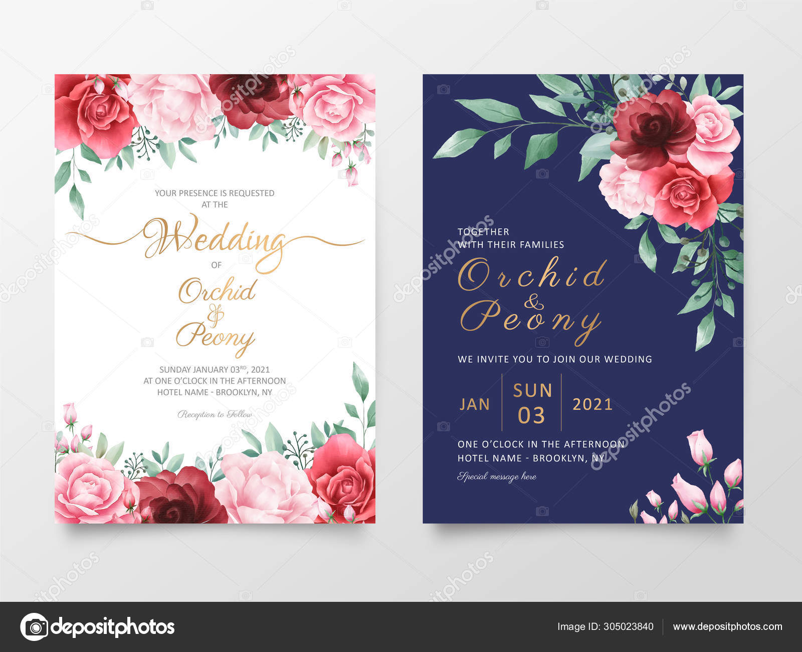 Wedding Invitation Cards Template Set Watercolor Flowers With Invitation Cards Templates For Marriage