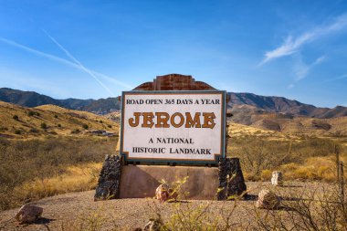 Jerome, Arizona'nın tarihi dağ town imzalanacak hoş geldiniz