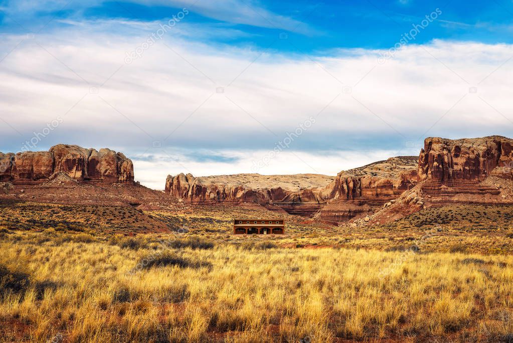 Old saloon in a typical southwestern landscape
