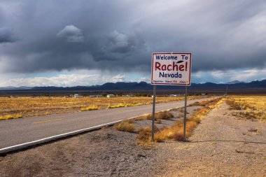 Welcome to Rachel street sign on SR-375 in Nevada, USA clipart