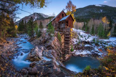 Historic wooden powerhouse called the Crystal Mill in Colorado clipart