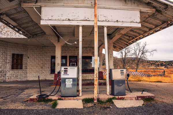 Abandoned gas station on historic Route 66 in Arizona