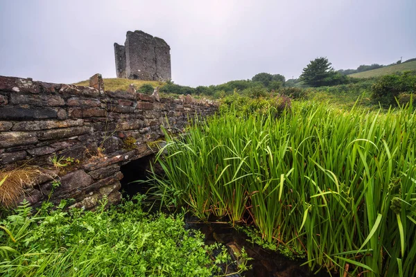 Château de Minard et pont historique en pierre en Irlande — Photo