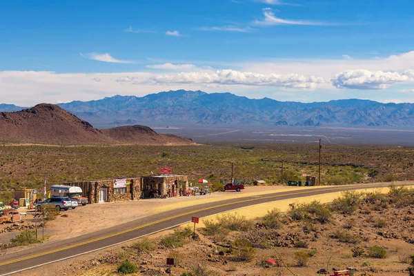 Aerial view of the historic route 66 and the Cool Springs gas station in Arizona