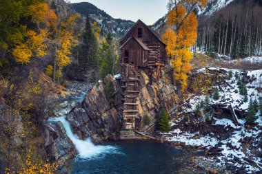 Historic wooden powerhouse called the Crystal Mill in Colorado clipart