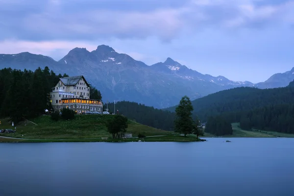 Hotel and Restaurant Waldhaus am See at the lake St. Moritzersee in Switzerland — Stock Photo, Image