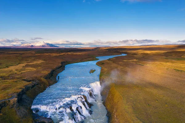 Veduta aerea della cascata del Gullfoss e del fiume Olfusa nel sud-ovest dell'Islanda — Foto Stock