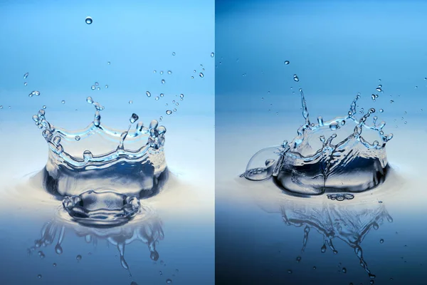 Twee spatten water op een blauwe achtergrond — Stockfoto
