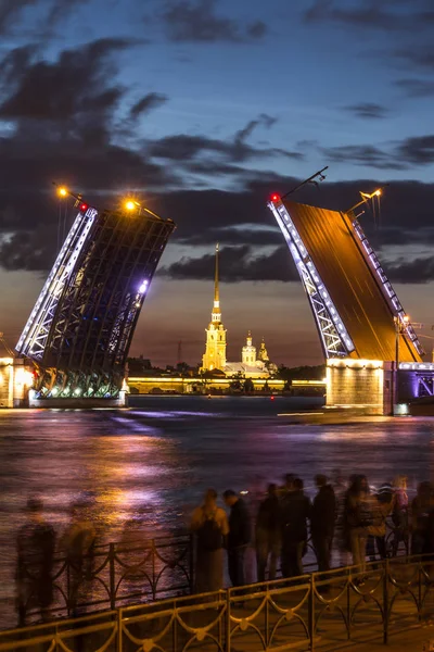 Los Famosos Puentes Levadizos San Petersburgo Drawbridge Ciudad Nocturna Ciudad — Foto de Stock