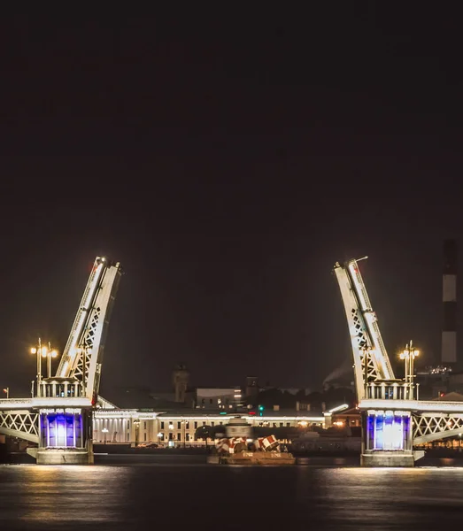 Los Famosos Puentes Levadizos San Petersburgo Drawbridge Ciudad Nocturna Ciudad — Foto de Stock