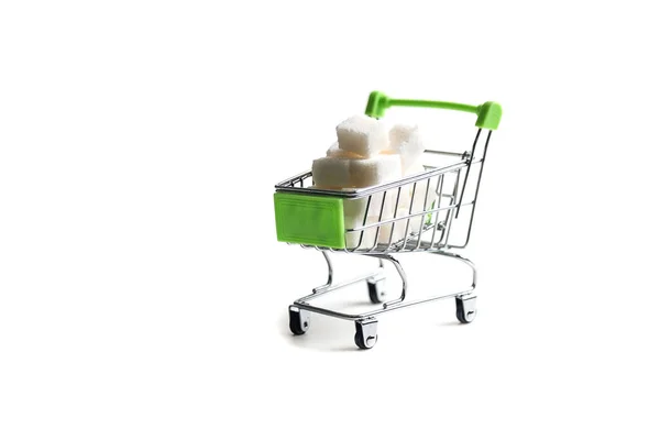 Мініатюрний Візок Супермаркету Вишуканий Цукор Проблема Діабету Використання Цукру — стокове фото