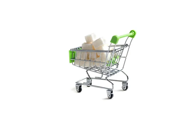 Miniaturowy Wózek Supermarketu Cukier Rafinowany Problem Cukrzycy Stosowanie Cukru — Zdjęcie stockowe