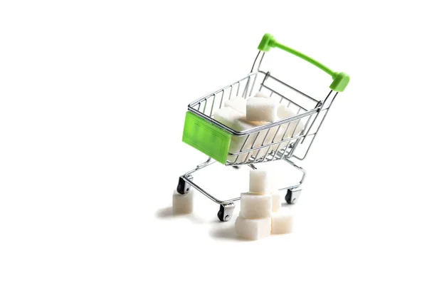 Miniaturní Vozík Supermarketu Rafinovaný Cukr Problém Diabetu Použití Cukru — Stock fotografie