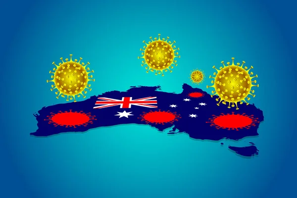 Coronavirus Covid Koncept För Australien Skuggan Viruset Finns Kartan Över — Stock vektor