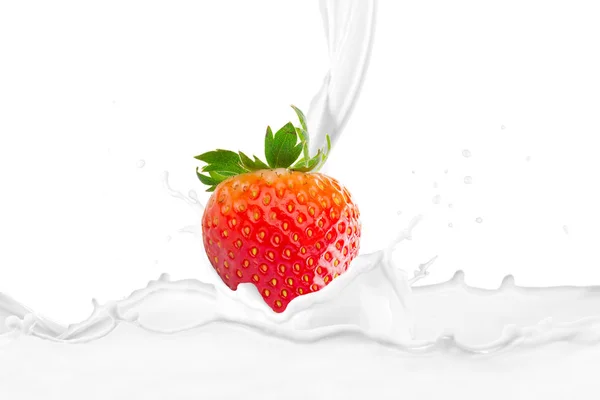 Γάλακτος Έκχυση Φρέσκια Φράουλα Φρούτα Πιτσιλιές — Φωτογραφία Αρχείου