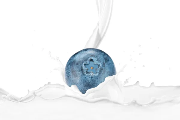 水しぶきで新鮮なブルーベリーに注いでミルク — ストック写真