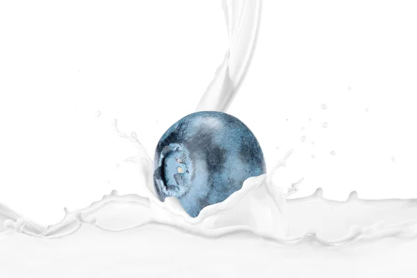 Milk Pouring Fresh Blueberry Splashes — Stock Photo, Image