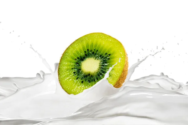 Fresh Kiwi Milk Splashes White Background — Stock Photo, Image