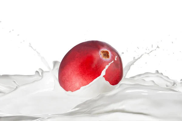 Fresh Pomegranate Milk Splashes White Background — Stock Photo, Image