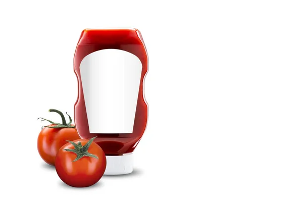 Pomodori Maturi Ketchup Fondo Bianco — Foto Stock