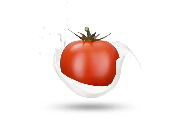 Fresh Tomato Milk Splashes White Background — Stock Photo, Image