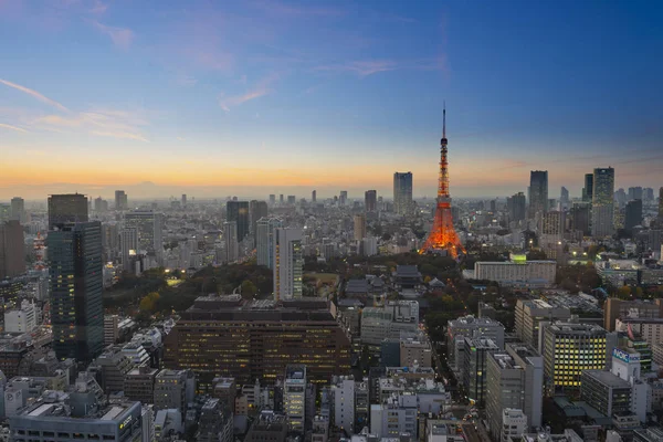 Городской пейзаж Токийской башни вечером — стоковое фото