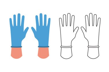 Eller koruyucu eldiven takıyor. Mavi renk ve siyah beyaz çizgi