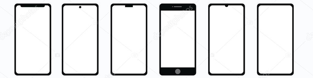 Set of design of the front display of a modern handphone, mobile phone, mockup
