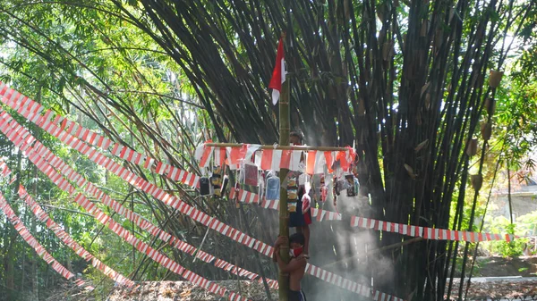 Augustus 2020 Yogyakarta Indonesië Panjat Pinang Uitgevoerd Door Een Groep — Stockfoto