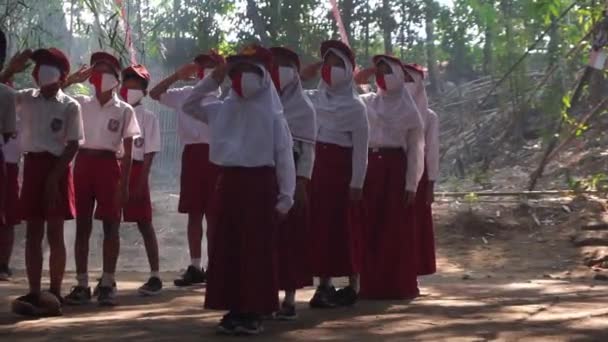 Agosto 2020 Yogyakarta Indonesia Respeto Estudiantil Durante Ceremonia Del Día — Vídeos de Stock