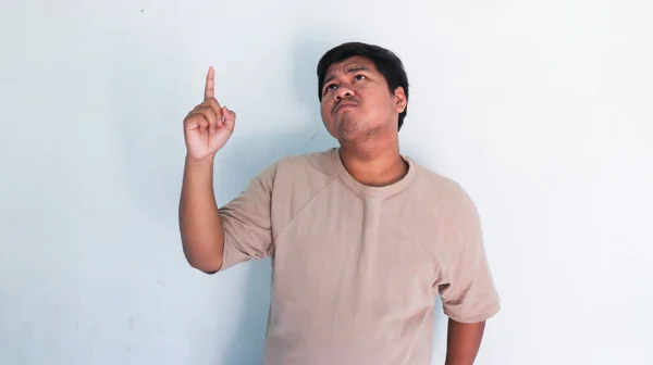 Asian Fat Man Som Tänkande Something Och Ideas — Stockfoto