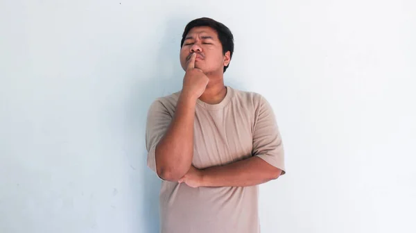 Asian Fat Man Som Tänkande Something Och Ideas — Stockfoto